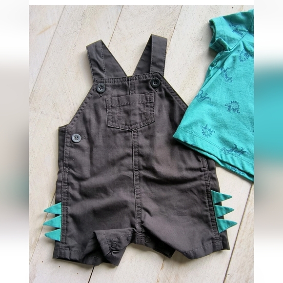 NWT Carter's Dinosaur Boys Overalls Shorts And SS Shirt 2pc Set Size 3 Months - Picture 5 of 6